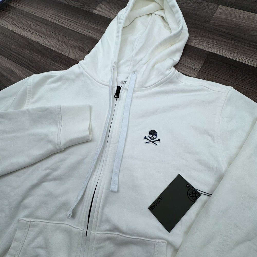 G/Fore Skull and Tees Full Zip Golf Hoodie Jacket Men's Large White Logo